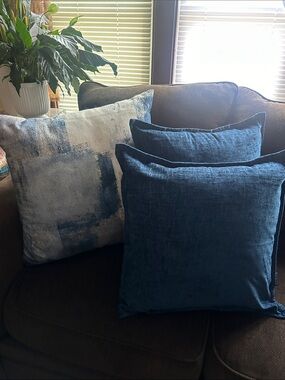 Set of 3 Deep Blue Decorative Accent Pillows